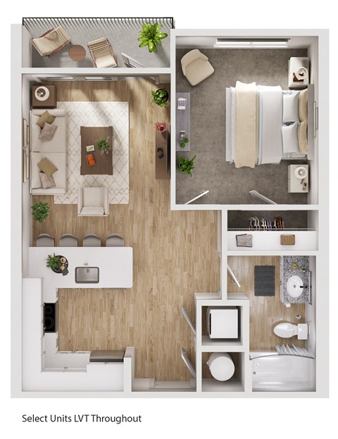 1 Bed 1 Bath Floor Plan at The Fitzgerald, Spartanburg, SC, 29302